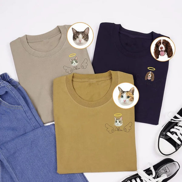 Custom Embroidered Pet Angel T-Shirt - Personalized Sweatshirt with Pet Photo and Name