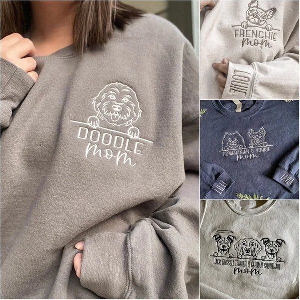 Embroidered Pet Outline Sweatshirt Hoodie With Pet Names Gift For Dog Mom Pet Lovers