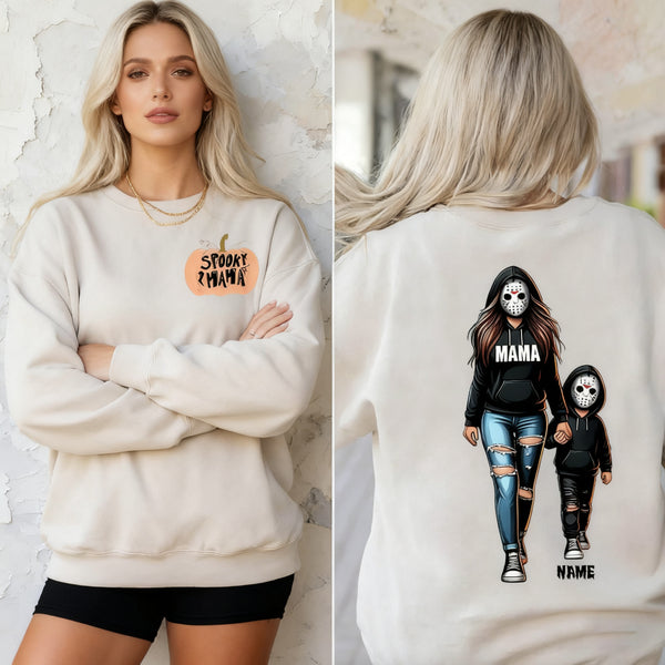 Custom Halloween Horror Mama Sweatshirt Custom Kids Name Spooky Mama Hoodie