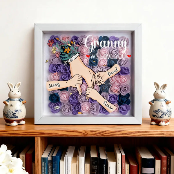 We Love You Mommy Hand Holding - Personalized Flower Shadow Box - Mother's Day