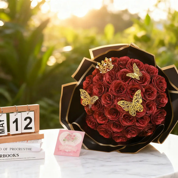 💕Glittering Everlasting Rose Bouquet – Ideal Gift for Couples | Elegant Sparkling Roses in a Luxurious Bouquet