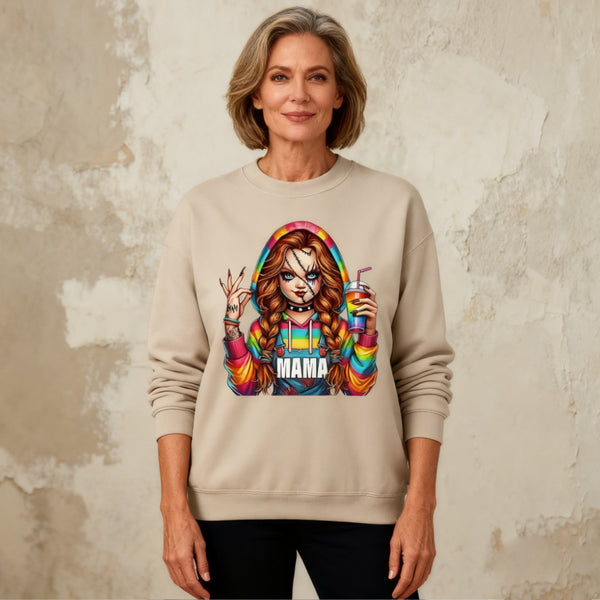 Custom Horror MAMA Sweatshirt with Kid's Names on the Sleeve