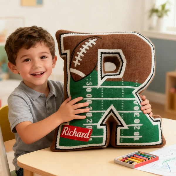 Personalized Football Field Initial Pillow with Custom Name for Kids and Sports Fans