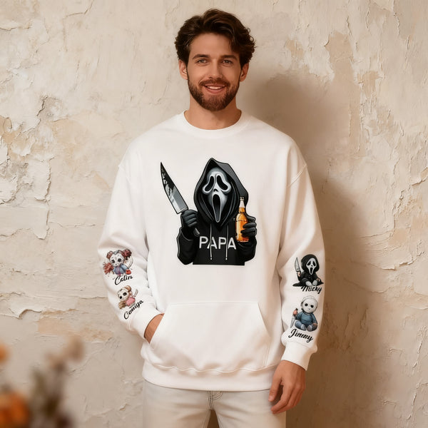 Custom Halloween DAD Sweatshirt gift with Kid's Names on the Sleeve