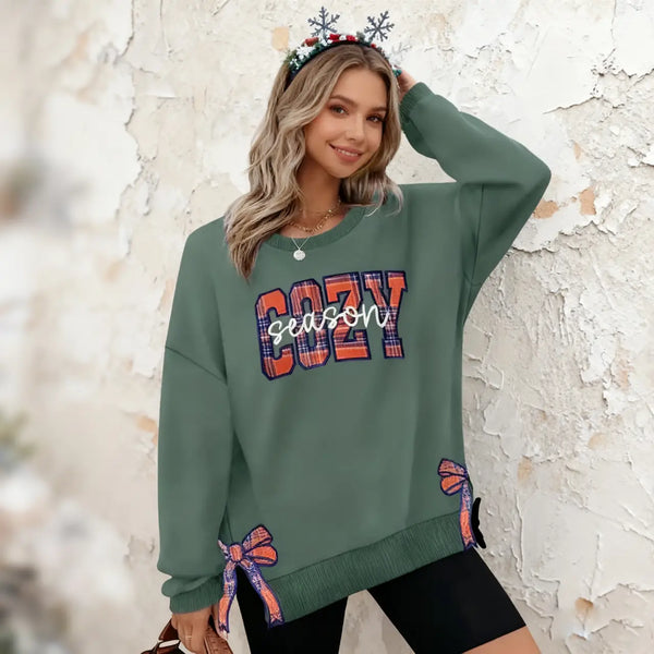 Cozy Season Side Bow Cut-Out Shirt , Plaid Fall Pullover , Cozy Season , Bow Cut-Out Shirt