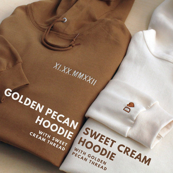 Personalized Embroidered Roman Numeral Matching Hoodie Sweatshirt Valentines Day Couple Gifts