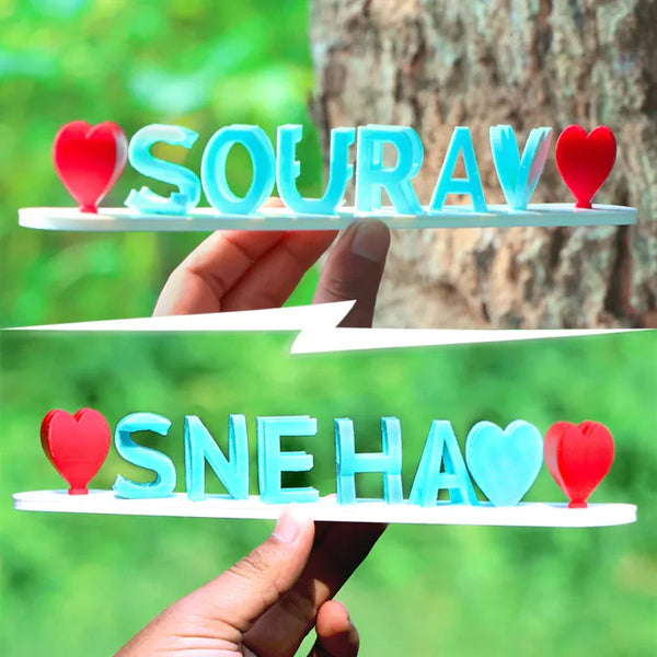 Personalized 3D Dual Name Plank with Heart, Best Gift for Couple, Anniversary Gift