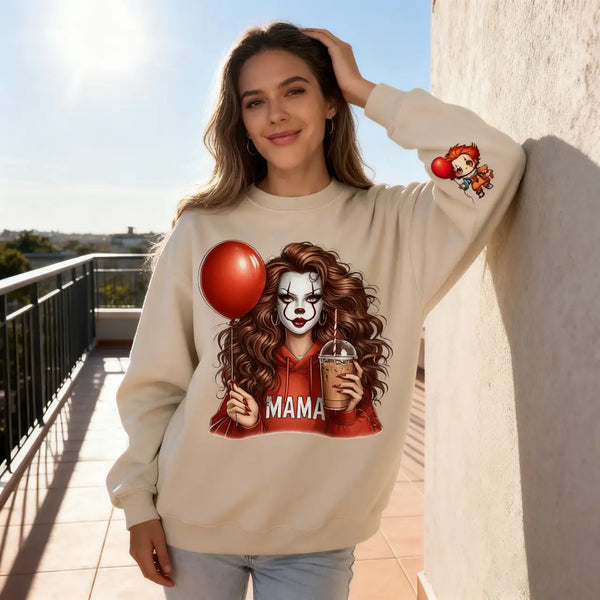 Horror MAMA Sweatshirt with Kid's Names on the Sleeve