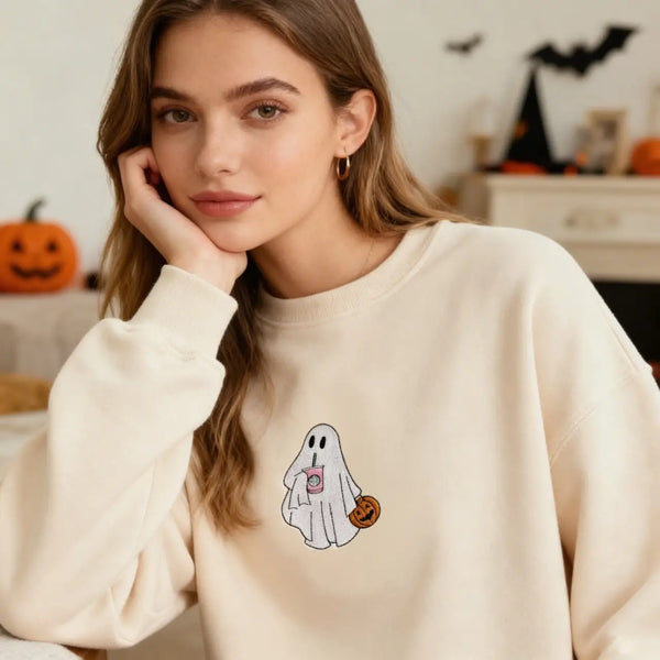 Custom Embroidered Ghost Drinking Sweatshirt
