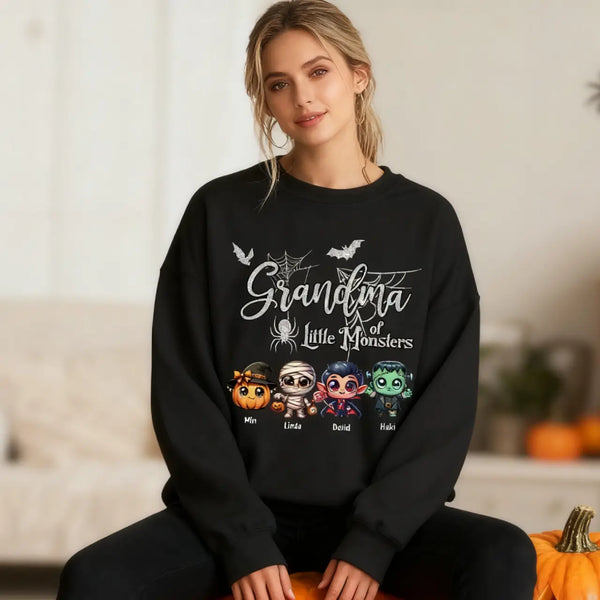 Grandma Of Little Monsters Spider Web, Bat With Kid Monsters Personalized Sweatshirt