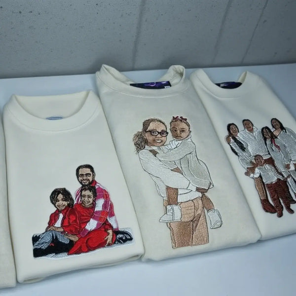 Custom Embroidered Family Portrait Sweatshirt – Personalized Photo & Text
