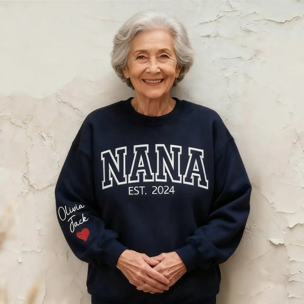 Custom Embroidered Nana Est And Grandkids Sweatshirt for Mom Grandma