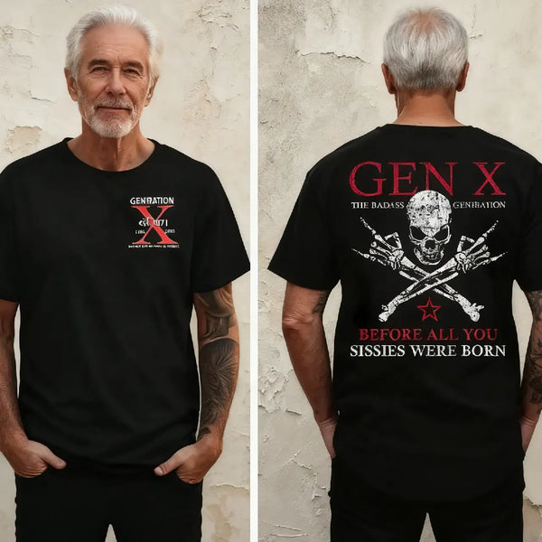 Custom The Badass Generation X Skull T-shirt, Custom Gen X Est 1965-1980 Fabric Fit Top