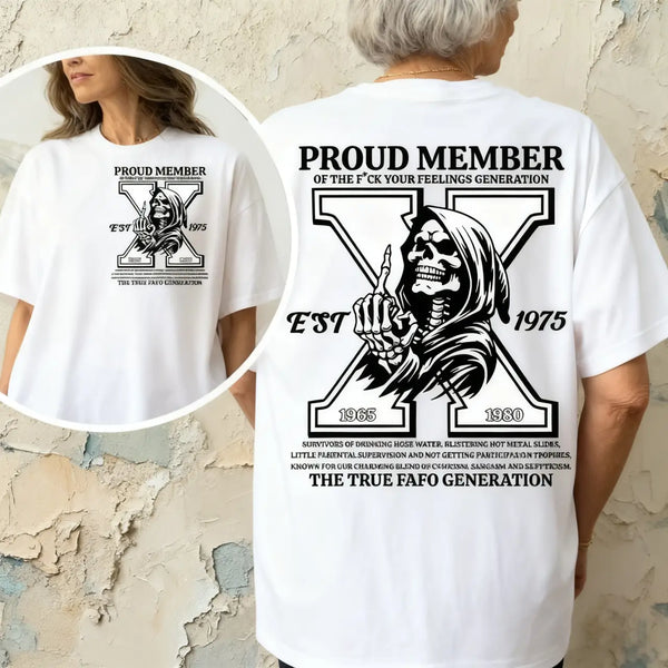 Custom Est 1965-1980 Year Of Birth Gen X 2 Sides Shirt, Skull Finger Generation Fashion