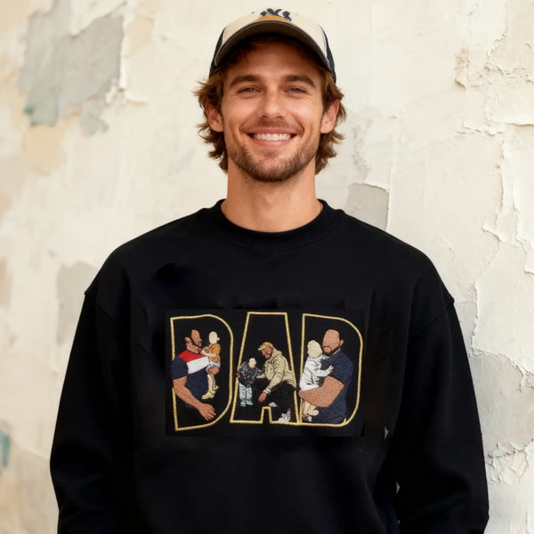 Custom Photo Portrait Embroidery Sweatshirt/Hoodie | Portrait From Photo | Memorial Shirt for Dad