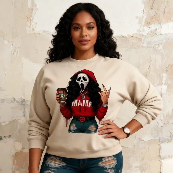 Personalized Hand-drawn Designs Horror Mask Halloween Sweatshirt 🎃