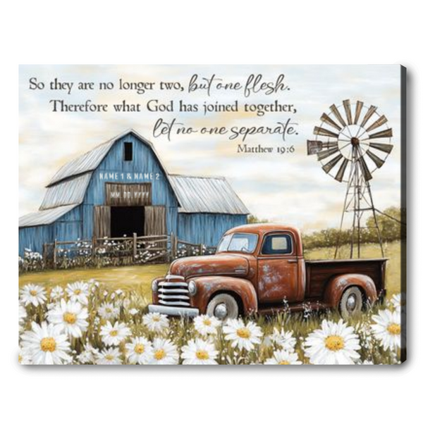 [Online Preview]Vintage Barn With Rustic Truck Wall Decor Custom Couple Name Canvas Gift