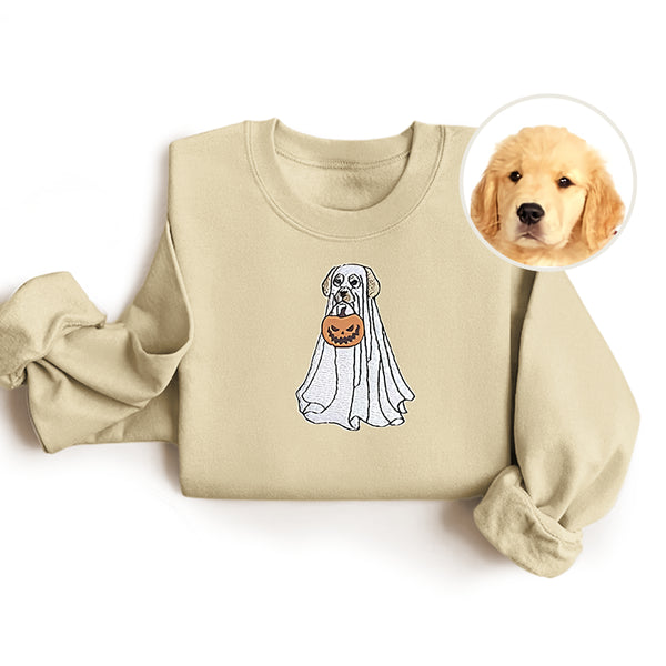 Custom Halloween Ghost Dog Embroidered Sweatshirt