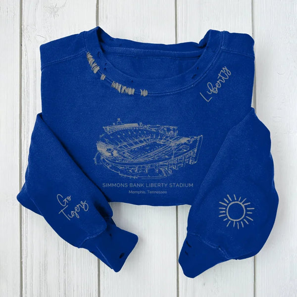 Simmons Bank Liberty Stadium - Memphis Tigers Alumni Distressed Monogram Chain Stitch Sweatshirt - Vintage Class Of 2025 Hoodie