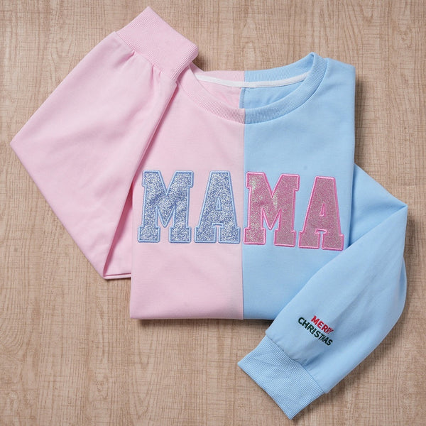 Custom Glitter Two Tone MAMA Embroidered Sweatshirt | Christmas Gifts for Mom | Mother's Day Gifts