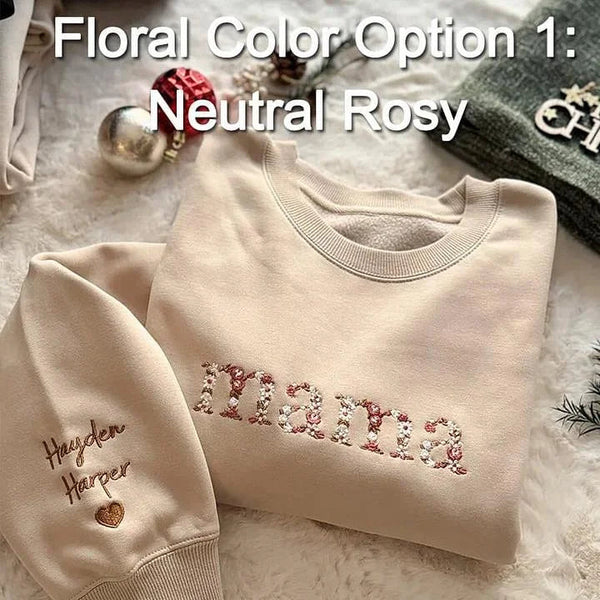 Custom Embroidered Floral Mama T-shirt&Sweatshirt - Gift for Mom