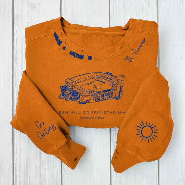 Ben Hill Griffin Stadium - Florida Gators Alumni Distressed Monogram Chain Stitch Sweatshirt - Vintage Class of 2025 Hoodie