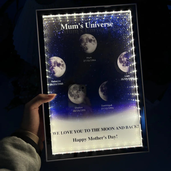Mummy's Universe - Personalised Customised Starry Moon Phase Mirror Lightboxes