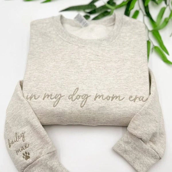 Embroidered Dog Mama Sweatshirt with Pet Names on Sleeve Gift for Pet Lover