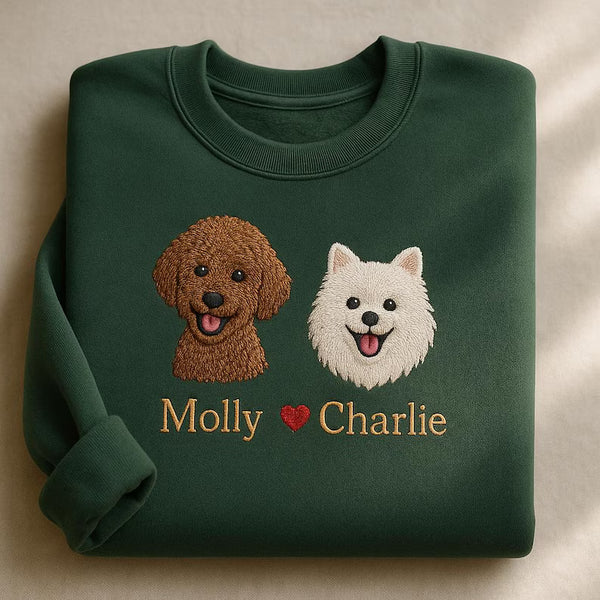 Custom EMBROIDERED Pet Portrait T-Shirt,Custom Dog Mom Gift, Cat Mom,Personalized Pet Memorial,Personalized Pet Embroidery