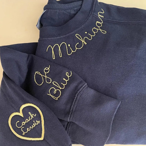 Custom High school Mascot Embroidered Sweatshirt, Embroidered Collar, Football Fan Pullover, Gift for Back To School