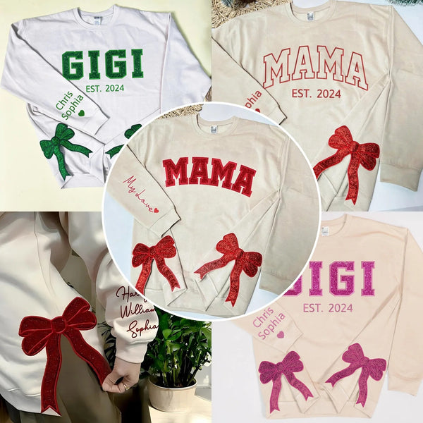 Custom Embroidery Glitter Side Bow Mama Sweatshirt