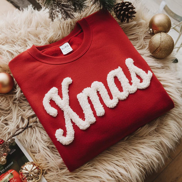 Chenille Christmas Fuzzy Letter Chenille YARN EMBROIDERED Sweatshirt
