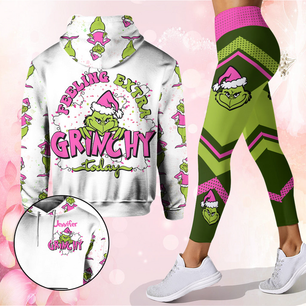 Feeling Extra Grinchy Today - Personalized Hoodie and Leggings - Christmas Gift For Her, Grch Green Monster Fan
